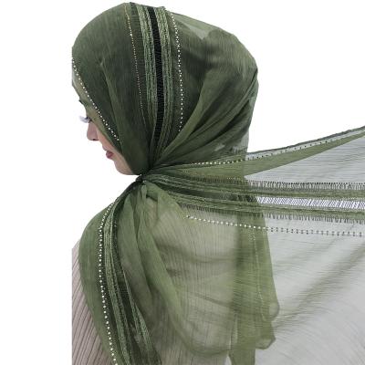 China Hot Selling Splicing Islamic Scarf Diamond Soft Chiffon Bawal Hijab Hot Long Chiffon Lace Chiffon Scarf for sale