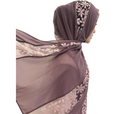 China High Quality Chiffon Women Splicing Shawls Long Hijab Chiffon Flowers Lace Scarf for sale