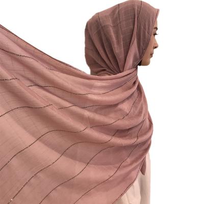 China New Women's Long Chiffon Plaid Scarf Simulation Faux Stone Chiffon Shawls Muslim Hijab Scarf for sale