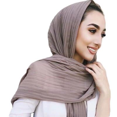 China New Chiffon Women's Bead Pleated Scarf Wide Band Scarf Long Chiffon Muslim Scarf for sale