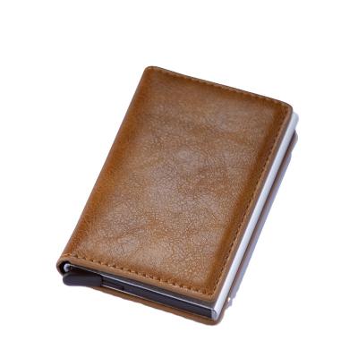 China High quality ejection credit anti-theft alloy brush purse RFID card holder case pocket travel business aluminum wallet for sale