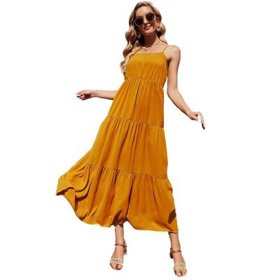 China 2021 Popular Bohemian Deep V-Neckline Anti-static Lace Up Backless Printing Women's Retro Dress With Irregular Swing for sale