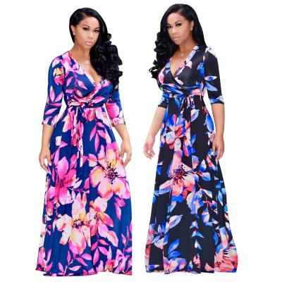 China Women's Sexy Middle Sleeve Maxi Plus Size Leisure Digital Printing Fashion Anti-static Hot Selling Long Elegant Clothing for sale