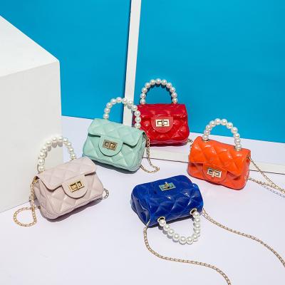 China Wholesale Lady Women Chain Handbag Candy Color Shoulder Bag Fashion Girls Cross - Body Jelly Bag Jelly Purses With Pearl Handle for sale