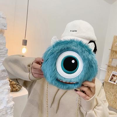 China 2021 Cartoon plush monster carnation small plush bag cute round soft fashion bag chain single shoulder bag for kids for sale