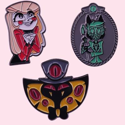 China Sir Enamel Lapel Pins Charlie Europe Alastor Thug Snake Demon Pin Hotels Infamous Demons Adorn Pin Badges Gifts Hazbin Hotel for sale