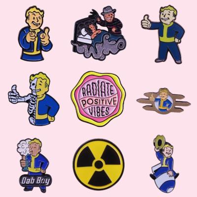 China Europe Advertising Bottle Enamel Pin Cap Pin Cap Radioactive Hazard Symbol Pin Video Game Collection Pin Fallout Shelter for sale