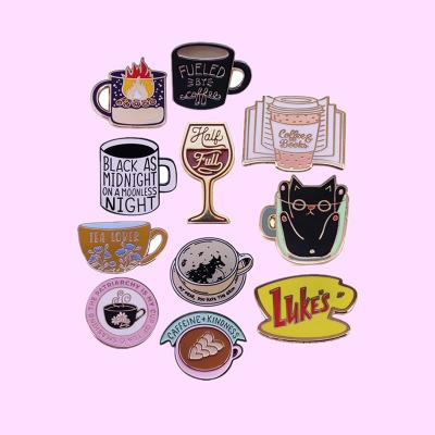 China Straight Europe Copper Coffee Cup Energy Art Pin Women's Tea Lovers Enamel Pins Fashion Jewelry Brooches Hat Lapel Pin Badge Gift for sale