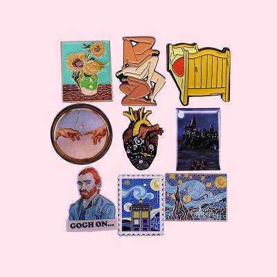 China Van Gogh Painting Art Self Portrait Pin Starry Night Sunflower Lapel Pin Metal Brooches Europe Artist Badge Enamel Pin Collection for sale