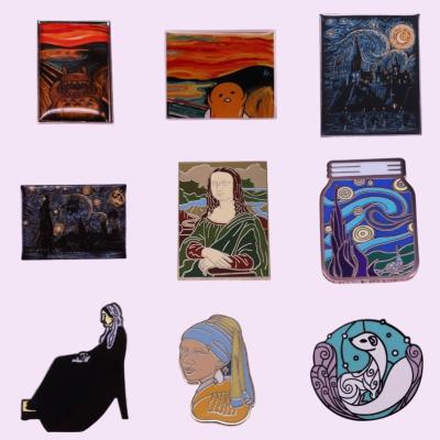 China Vintage Classic Art Metal Badge World of Europe Pin Famous Painting Brooches Enamel Pin Backpack Hat Lapel Adorn Pin Mona Lisa for sale