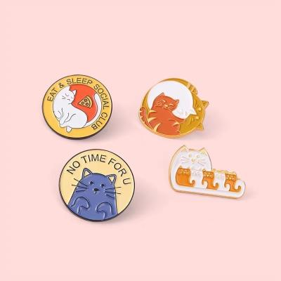 China Europe Cat Cartoon Brooches Lapel Pin Sleeping Hugging Eat Pizza Pin Badges Hat Bag Accessories Pin Gift For Kitties Lover for sale