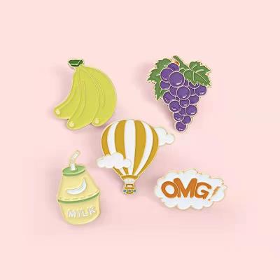 China Europe Cartoon Enamel Pins Air Balloon Grape Banana Hot Milk OH MA Pin Backpack Pin Fruit Brooches Kawaii GOD Lapel Badges for sale