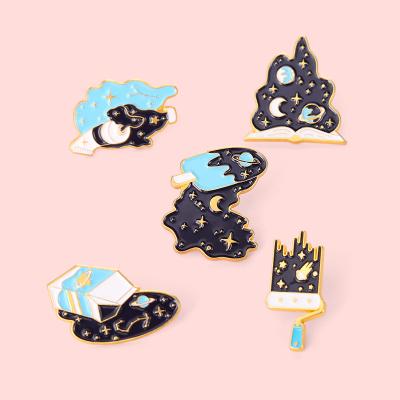 China Europe Space Painting Brooch Moon Enamel Pin Backpack Hat Pin Accessories Gift Artist Space Lover Wholesale Pin Star Planet Metal Badge for sale