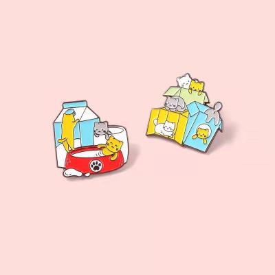 China Cute Milk Enamel Europe Metal Pins Metal Pins Cute Enamel Kindergarten Pin Badges Kitten Pin Lapel Clothes Women Cartoon Animal Pin for sale