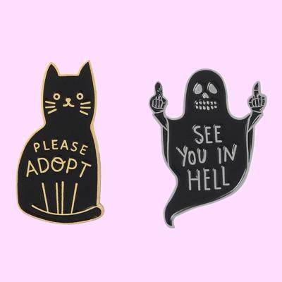 China Europe Ghost Black Middle Finger Enamel Pin Pin Hell Custom Wholesale See You Animal Badge Brooches Bag Lapel Pins Funny Punk for sale