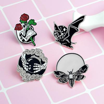 China Europe Punk Dread Stamped Roses Pin Baking Varnish Dark Enamel Pins Brooch Denim Badge Bag Lapel Pin Fashion Gift for sale