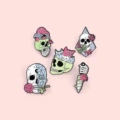 China Europe Sugar Anatomy roses punk enamel pins Halloween floral gothic gift jewelry hat backpack brooch pin wholesale for sale