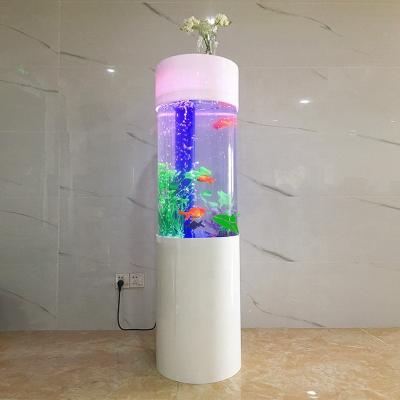 China Viable new design white base and transparent acrylic round aquarium cylindrical fish tank for sale