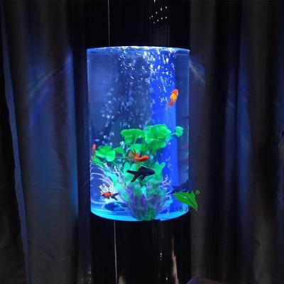 China Viable Home Decor Black Base And Clear Acrylic Round Fish Tank Cylindrical Fish Tank for sale