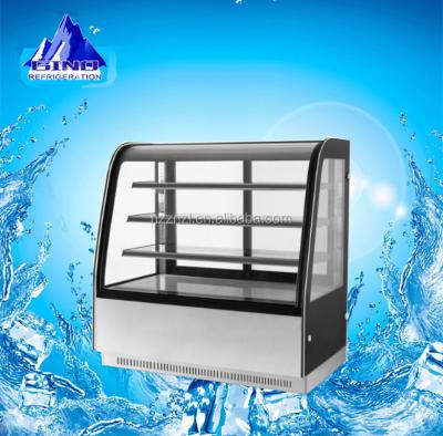 China Single-Temperature Three Shelves Cake Showcase Curved Glass Cake Display Showcase for sale