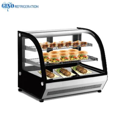 China Glass Countertop Food Warmer Full Temperature Curved Display Showcase 120l Desktop Food Display Hot Showcase for sale