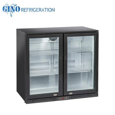 China Single-temperature two door hinged under bench cooler 900mm bar cooler GN-220H double door rear bottle cooler for sale