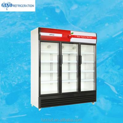 China Single-temperature Three Door Glass Open Display Commercial Fridge 1380l Chiller Commercial Refrigerator Showcase for sale