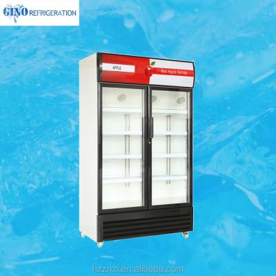 China Glass Commercial Refrigerator Single-temperature Two Door CE Certificate Commercial Upright Beverage Showcase for sale