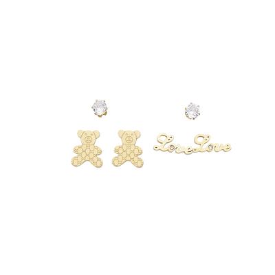 China Vintage Fashion 2022 Pattern Multiple Bear And Letter Rhinestone 14K Gold Plated Diamond Stud Earring Jewelry In Titanium Steel for sale