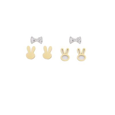 China 2022 Trendy Cute Aretes Titanium Steel Rabbit Shape Bow Cute Women's Studs Earring Diamond 14K Gold Plated For Party for sale