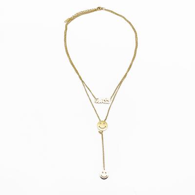 China FASHIONABLE Personality Design Trend Simple Cool Smile Face Jewelry And Stainless Steel 14K Gold Plated Necklace For Party for sale