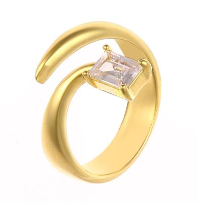 China Vintage Fashion Waterproof 14K Gold Plated Square Finger Ring Women Clear Cubic Zircon Rings For Women for sale