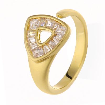 China Vintage New Trend 14K Gold Plated Triangle Zircon Ring Circle Shaped Simple Ring For Women Party for sale