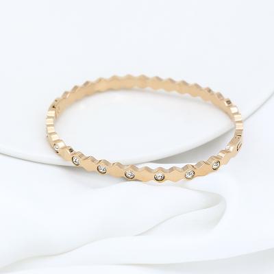 China FASHIONABLE Wholesale High Quality Luxury Simple Stainless Steel Diamond 18K Gold Plated Bangle Jewelry for sale