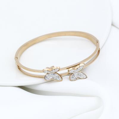 China CLASSIC hot sale luxury simple stainless steel wholesale diamond 18K gold plated bracelet jewelry butterfly decoration for sale