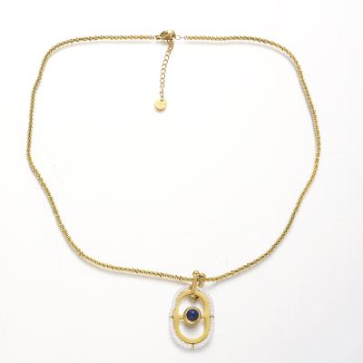 China Hiphop Women Fashion Jewelry Necklace Chain 18K Gold Plated Eye Necklace Chain Semi Pearl Necklace Pendant With Snake Chain for sale