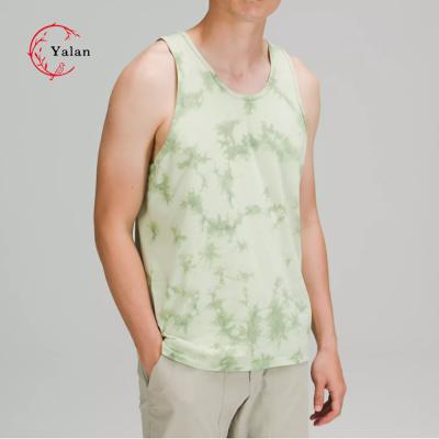 China Common Wear QUICK DRY Boy's Gym Sports Fitness T Shirt Green Tie Dye Sleeveless Tank Top For Men for sale