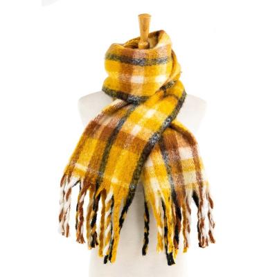 China Polyester custom accessory unisex winter fringe long multi checks grid tartan cashmere feel pashmina window cover scarf for sale