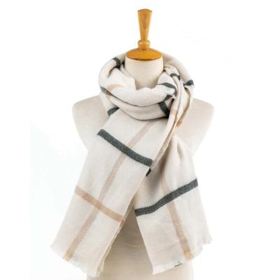 China Wholesaler acrylic accessory unisex winter fringe checks grid tartan cashmere feel pashmina window cover striped scarf for sale