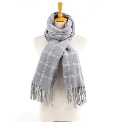 China Polyester clothing accessory winter unisex fringe check grid tartan cashmere feel shawl pashmina window covering scarf for sale