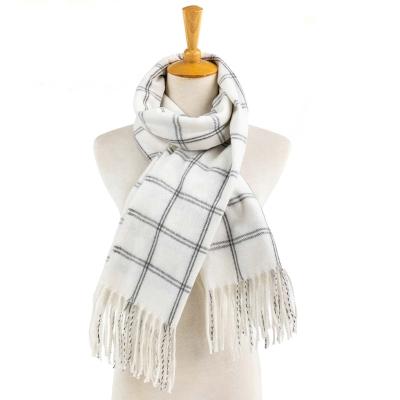 China Winter unisex pashmina white window pane shawl cashmere tartan grid checks fringe polyester clothing accessory cover up scarf for sale