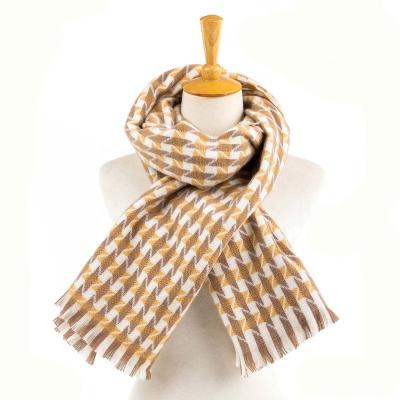 China Polyester woman winter camel cashmere feel warm classic tassel grid checks stoles shawl pashmina wide cover scarf for sale