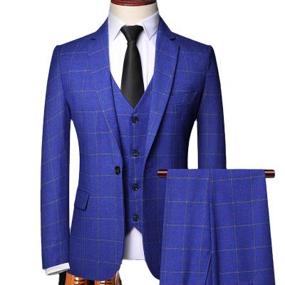 China Anti-wrinkle plaid British style slim mens suit working casual business dress custom mens suit wedding suit for sale