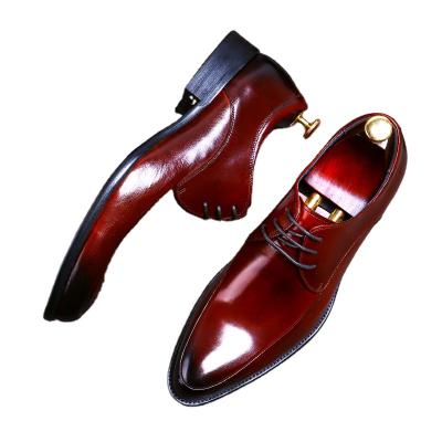 China Deodorization Latest New Gradient Color Fashion Business Top Layer Cowhide Led Toe Comfortable Men's Formal Leather Shoes for sale