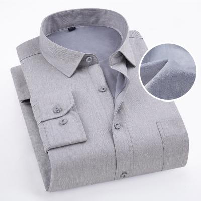 China Autumn and winter warm and cold long-sleeved anti-pilling suits thickened plus velvet slim fit fashion professional men's shirt for sale