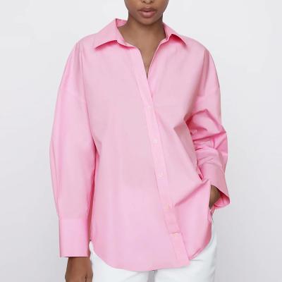 China 2021 Spring Women's New Solid Color Cardigan Loose Poplin Women's Long Sleeve Lapel Shirt for sale