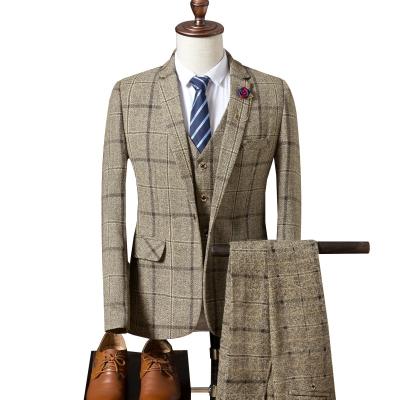 China 2021 Korean three-piece Anti-wrinkle Autumn Suit Men's Plaid Gentleman's Elegance Suit manufacturers wholesale for sale