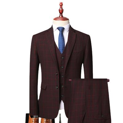 China Anti-wrinkle men's straight business big suit fashion lapel plaid 3 piece classic elegant suit men's business for sale