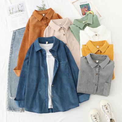 China Lady Tops Women Long Sleeve Loose Blouse Women's Corduroy Shirt Plus Size Casual Solid Color Anti-pilling Shirt for sale