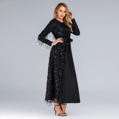 China New Design Turkey Solid Color Patchwork Sequin Clothing Sparkle Muslim Dress Ladies Muslim Casual Dresses For Women for sale